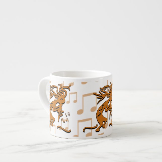Right Facing Kokopelli Musician With Musical Notes Espresso Cup (Front Left)