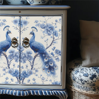 Right Floral Branches Blue Delft Peacock Decoupage Tissue Paper