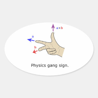 Right hand rule cross product Physics gang sign Oval Sticker