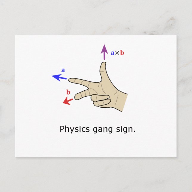 Right hand rule cross product Physics gang sign Postcard (Front)