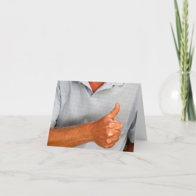 Right Hand Thumbs Up Gesture of a Mature Adult Man Thank You Card (Front)