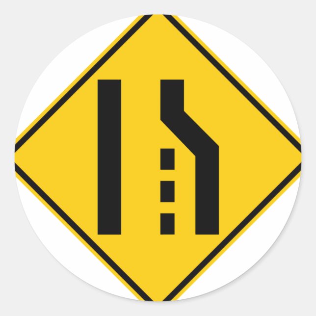 Right Lane Ends Highway Sign Classic Round Sticker (Front)