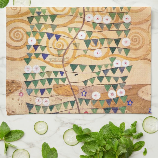 Right Part of the Tree of Life by Gustav Klimt Tea Towel (Folded)
