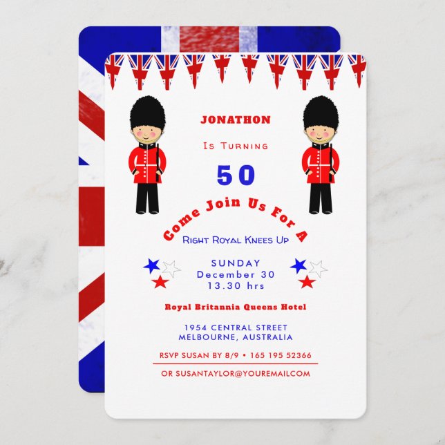 Right Royal Knees Up Birthday Bash Invitation (Front/Back)