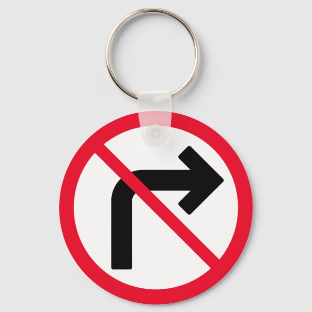 Right Turn Prohibited | Metal Circle Keychain (Front)