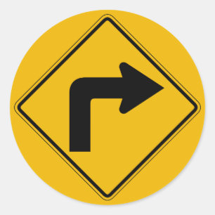 Right Turn, Traffic Warning Sign, USA Classic Round Sticker