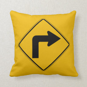 Right Turn, Traffic Warning Sign, USA Cushion