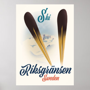 Riksgränsen Sweden Ski travel art Poster
