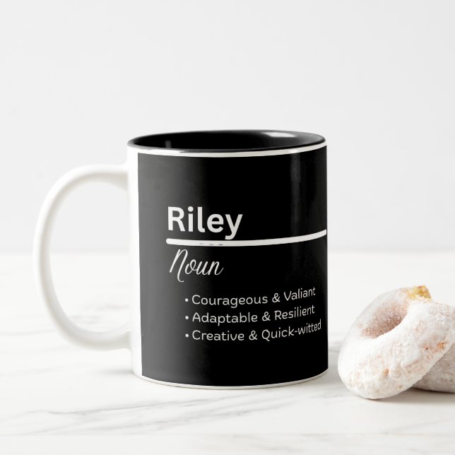 Riley Boy Personalized Name Definition Two-Tone Coffee Mug (With Donut)
