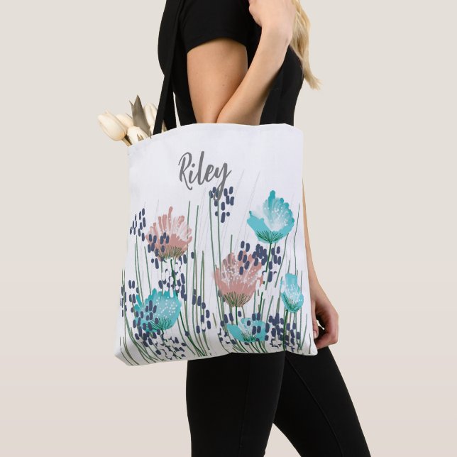 Riley Floral Monogram Tote Bag (Close Up)
