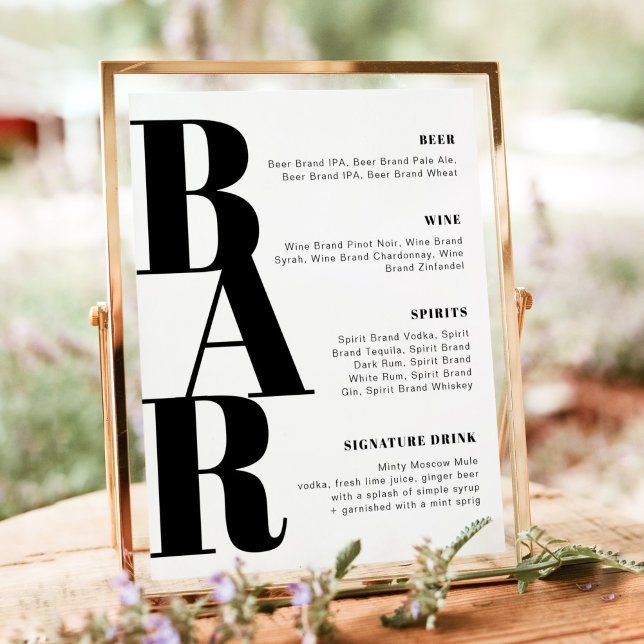 RILEY Modern Bold Wedding Bar Menu Poster (Creator Uploaded)