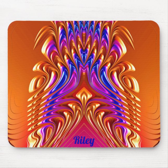 RILEY ~ Zany Hot Orange, Blue, Purple and Pink Mouse Pad (Front)