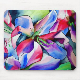 Rinbow Azalea flower watercolour art painting Mouse Pad