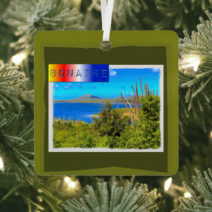 Rincon, Bonaire Watercolor Metal Tree Decoration