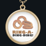 Ring-a-Ding-Ding Bride Engagement Bachelorette Gold Plated Necklace<br><div class="desc">Design features an original marker illustration of tasty golden brown fried onion rings, with RING A DING DING in a fun font. Great for a bachelorette party or bridal shower. Don't see what you're looking for? Need help with customisation? Click "contact this designer" to have something created just for you!...</div>