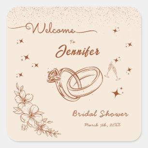 Ring and Floral Hand Drawn Bridal Shower  Square Sticker