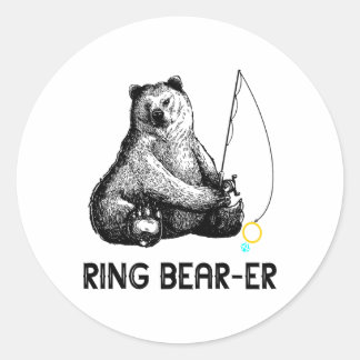 Ring Bearer Bear Fishing Wedding Party Security Ri Classic Round Sticker