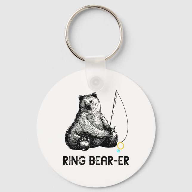 Ring Bearer Bear Fishing Wedding Party Security Ri Key Ring (Front)