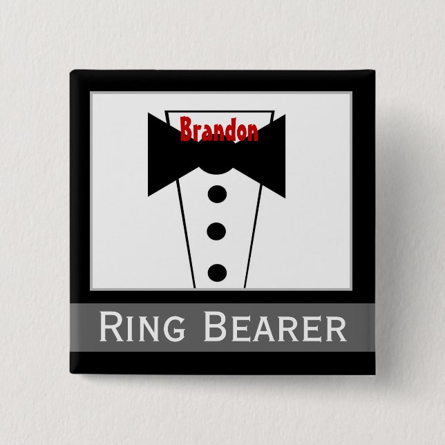 Ring Bearer -  Custom Name Tux Wedding Button (Front)