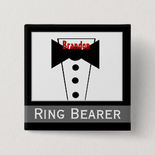 Ring Bearer -  Custom Name Tux Wedding Button