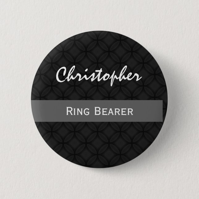 RING BEARER Custom Name Wedding Black and White 6 Cm Round Badge (Front)