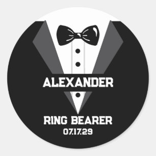 Ring Bearer Gift with Custom Name and Wedding Date Classic Round Sticker