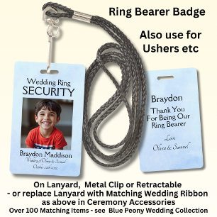 Ring Bearer Photo SECURITY Badge Blue Peony Suite ID Badge