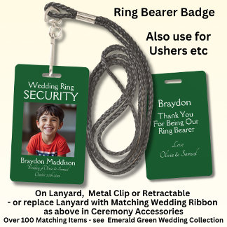 Ring Bearer Photo SECURITY Badge Emerald Green ID Badge