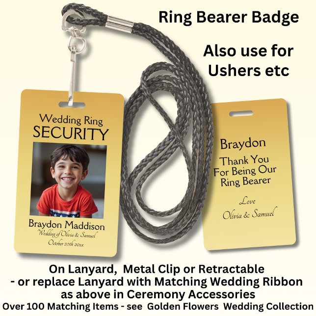 Ring Bearer Photo SECURITY Badge Golden Flowers ID Badge (Creator Uploaded)
