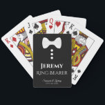 Ring Bearer Playing Cards Wedding Gift<br><div class="desc">This fun deck of playing cards is designed as a gift for the wedding ring bearer. The backs are black with a white bow tie and buttons. The text is white and reads "ring bearer" with a place for his name, the name of the couple and the wedding date. Great...</div>