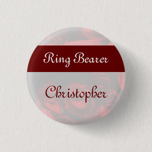 "Ring Bearer" - Red Rose Bouquet (2b) 3 Cm Round Badge