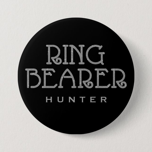 Ring Bearer Silver Faux Glitter Name Tag Button (Front)