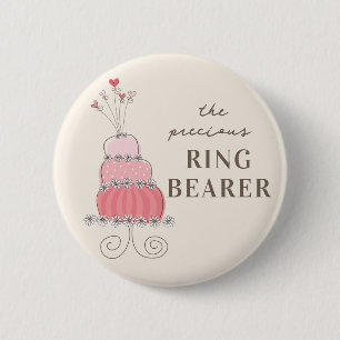 RING BEARER Sweet Pink Wedding Cake Name Tag 6 Cm Round Badge