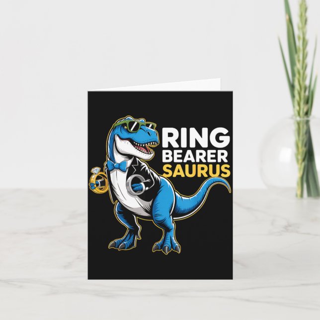 Ring Bearer T-rex Dino Funny Wedding Party Ring Di Card (Front)