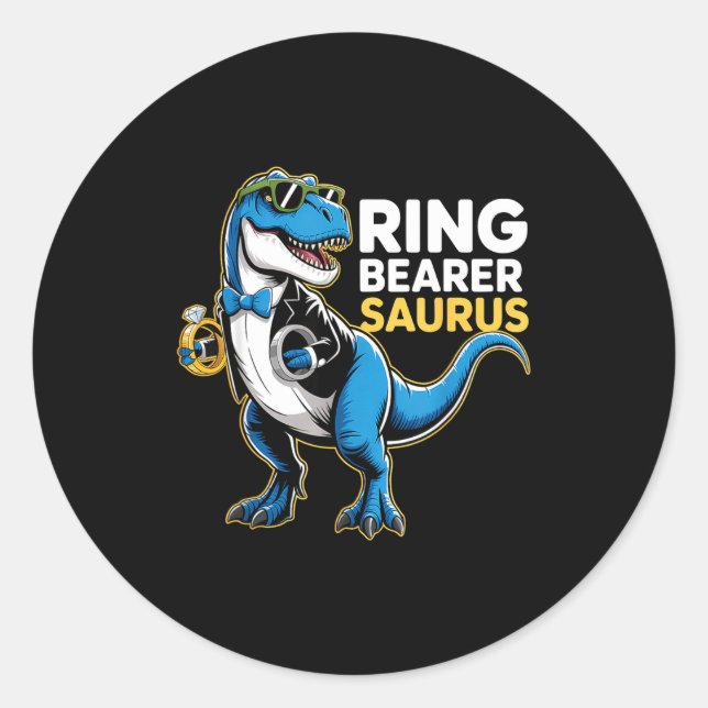 Ring Bearer T-rex Dino Funny Wedding Party Ring Di Classic Round Sticker (Front)
