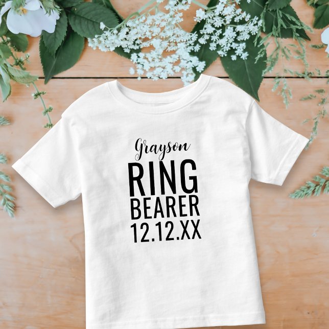 Ring Bearer Wedding Bridal Party Personalised Baby Toddler T-Shirt (A cute t-shirt for your ring bearer. Just add your their name and your wedding date)