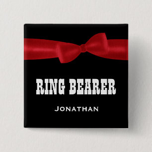 RING BEARER Wedding Custom Name V02S RED 15 Cm Square Badge