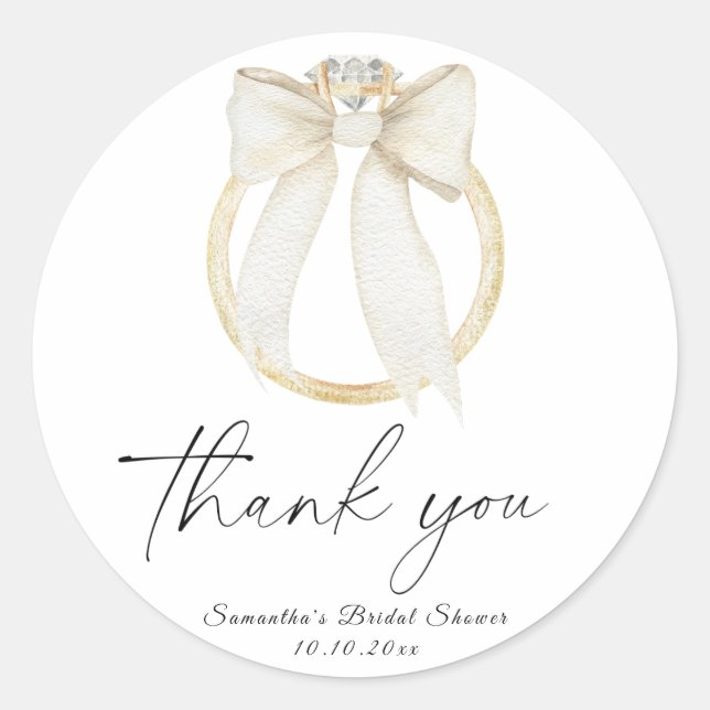 Ring Bow She's tying the knot Bridal Shower thanks Classic Round Sticker (Front)