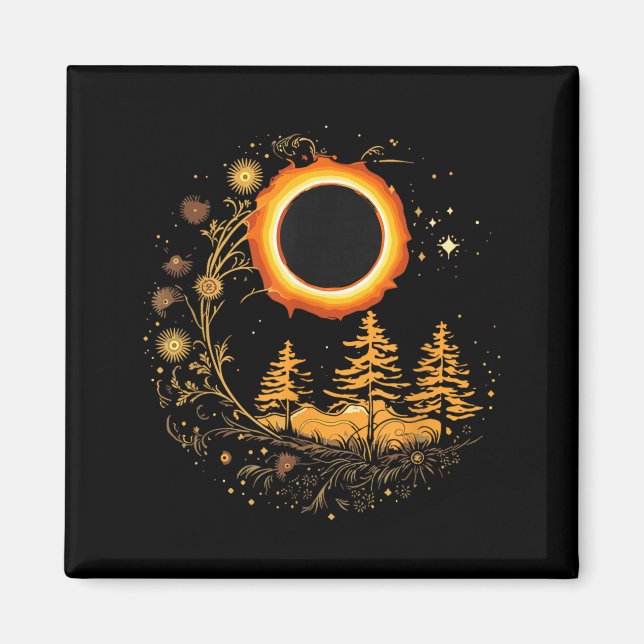 Ring Fire Eclipse Flowers Aesthetic Total Solar Magnet (Front)
