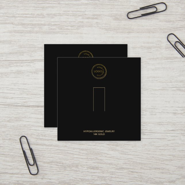 Ring Holder Display Add Your Logo Black Square Business Card (Front/Back In Situ)