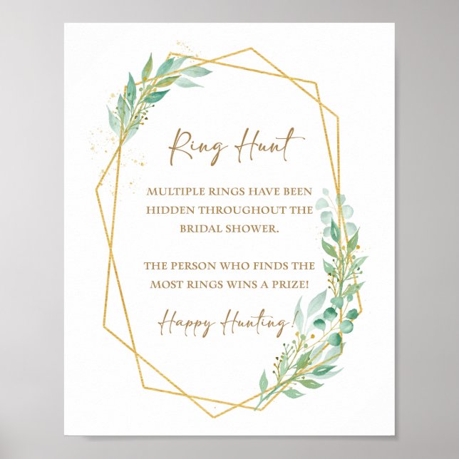 Ring Hunt Bridal Shower Sign Greenery Geometric (Front)