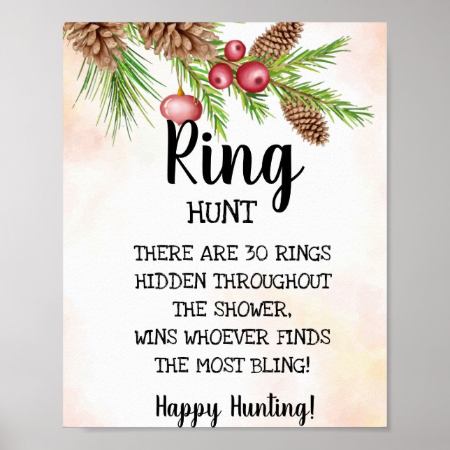 Ring Hunt Christmas Bridal Shower Game Sign (Front)