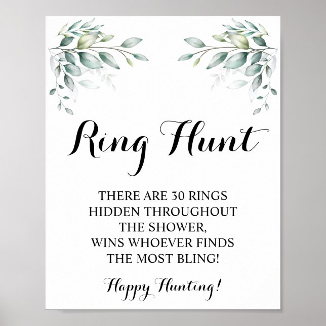 Ring Hunt Eucaliptus Bridal Shower Game Sign (Front)