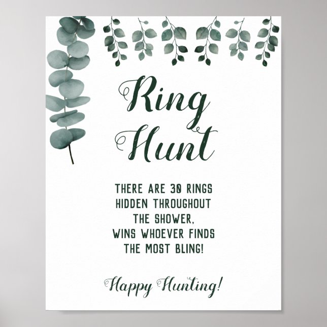 Ring Hunt Eucalyptus Bridal Shower Game Sign (Front)