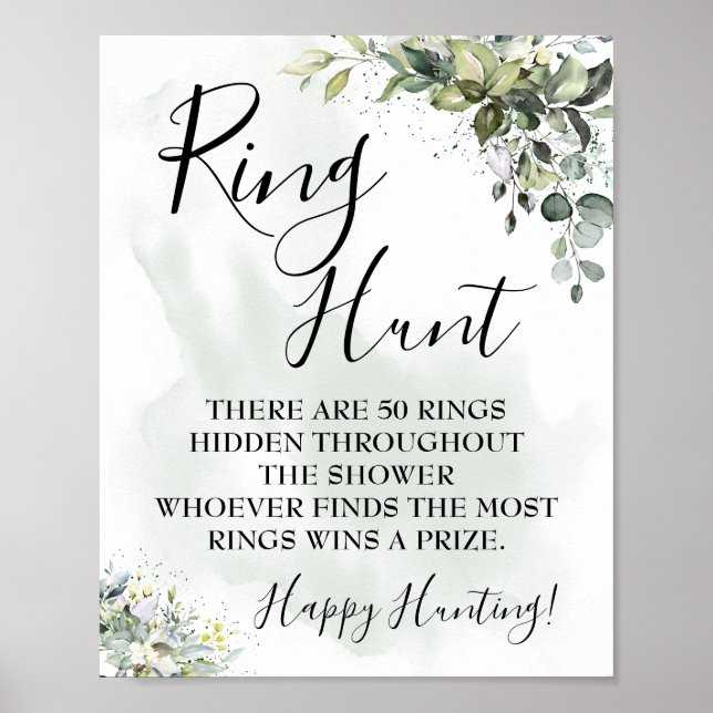 Ring hunt Eucalyptus greenery succulent game sign (Front)