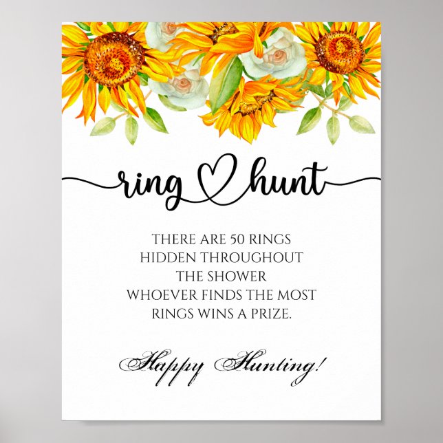 Ring hunt game bridal shower floral wedding poster (Front)