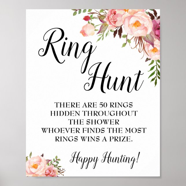Ring hunt game Bridal shower pink floral wedding Poster (Front)