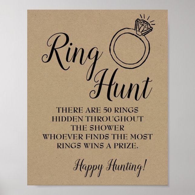 Ring hunt game Bridal shower rustic wedding sign (Front)
