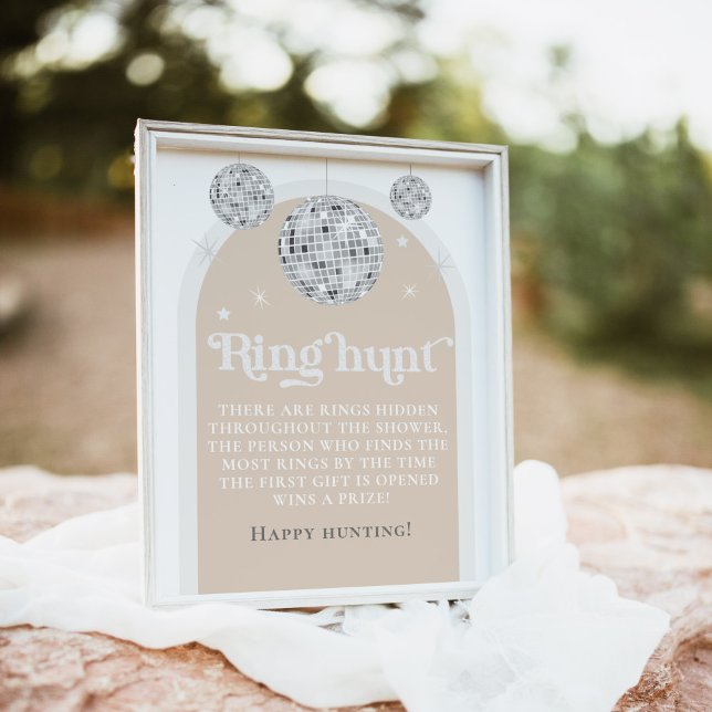 Ring Hunt Game Disco Ball Bridal Shower  Poster (Ring hunt table sign)