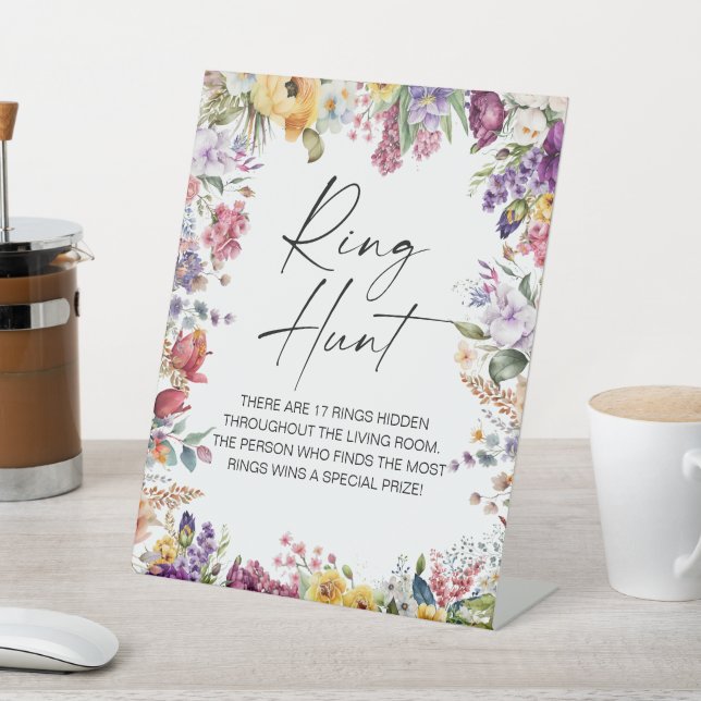 Ring Hunt Garden Flowers Bridal Shower Pedestal Sign (In SItu)